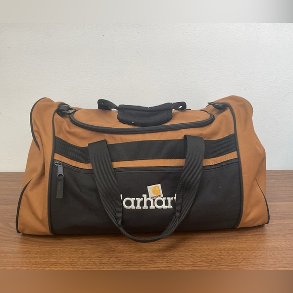 CARHARTT Duffle Bag Canvas Tote Pocket Carry Handles Brown & Black Gear Bag - Picture 15 of 15